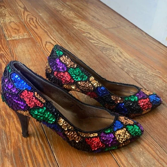 HI Steppers Sequined Heels - vintage 80’s-90’s - Picture 1 of 11